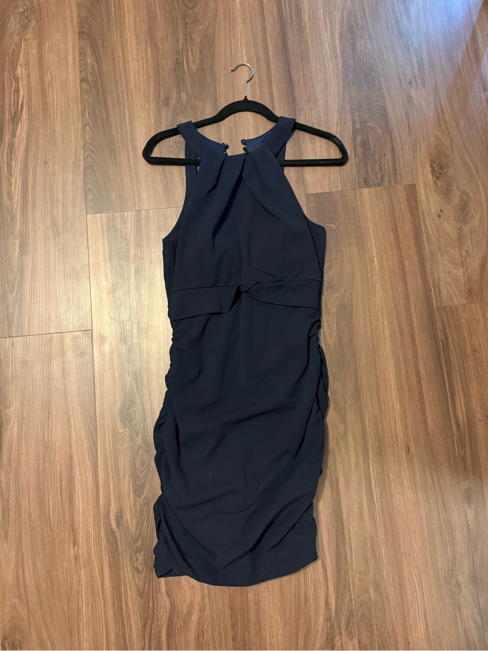 Sleeveless Navy Halter Sheath Dress